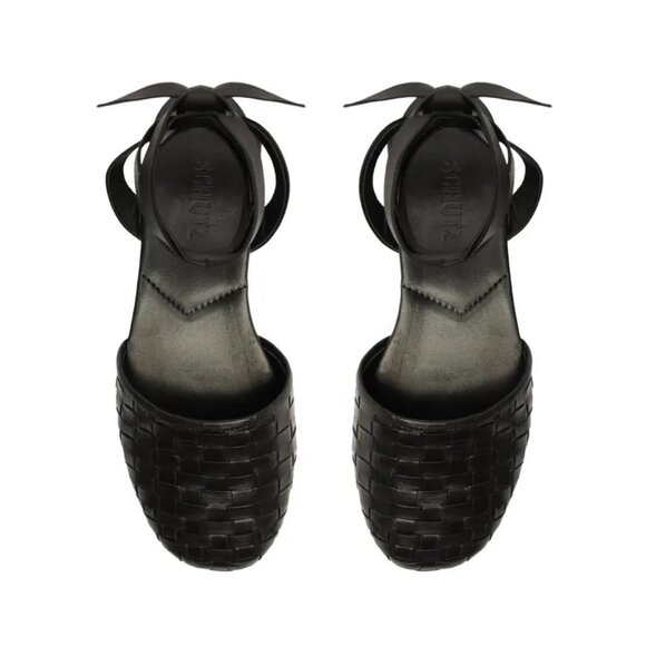 Schutz Ariel Woven Leather Flat Black - Picture 1 of 5